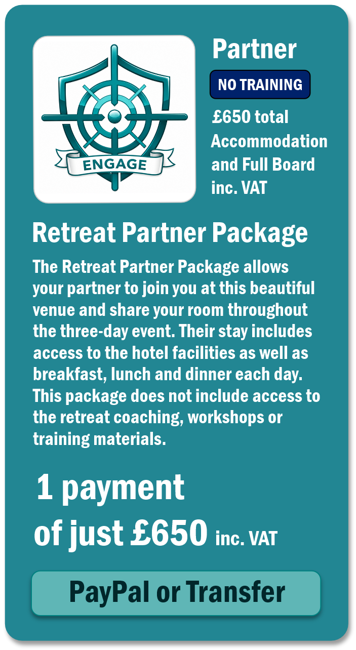 Engage with Success - Partner 2027 Inevitable Results Transformational Retreat You know you are capable of more. So why are you still not moving forward? Perhaps you have the ambition, the ideas and even a clear sense of what you want. Yet progress remains frustratingly slow. You hesitate over decisions. Lose momentum. Return to familiar habits. Or remain constantly busy without moving any closer to the life you want. You know something is holding you back. You just cannot see what it is. The Inevitable Results Retreat is designed to help you uncover the hidden patterns of thought, emotion and behaviour that have been quietly shaping your choices and results. Over three immersive days at Rutland Water, you will begin to understand why you respond as you do, what repeatedly pulls you back towards the familiar and how to take meaningful action without waiting to feel completely certain or fearless. You cannot change a pattern you cannot yet see Limited to just 20 participants, the retreat creates space for personal coaching, honest conversations and the individual attention required for genuine transformation. You will learn how to regulate your inner state, strengthen your self-trust and respond differently when uncertainty, discomfort or old patterns appear. This is not temporary motivation. There is no upsell - and no next programme you will need to purchase You will learn a complete self-mastery system that you can use throughout your life. The same principles can be applied to your business, career, relationships, health and any area in which you want to create a different result. It is a lifetime skill that changes lives. Three days to make the shift - and ninety days to make it stick Your retreat includes the 90-Day Inevitable Results Challenge, with dedicated 30, 60 and 90-day implementation sessions to help you practise, strengthen and embody what you have learned. 18-21 September 2026 • Investment £2,026 • Rutland Hall Hotel & Spa Accommodation, all meals, refreshments, coaching, retreat materials and the complete 90-day implementation journey are included. If you are ready to stop waiting for courage and begin building it, join the Priority Access List. Master Yourself. Master Change. Master Life.